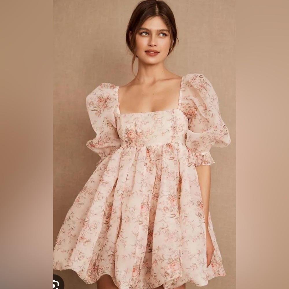 Selkie Pink Floral Puff Dress